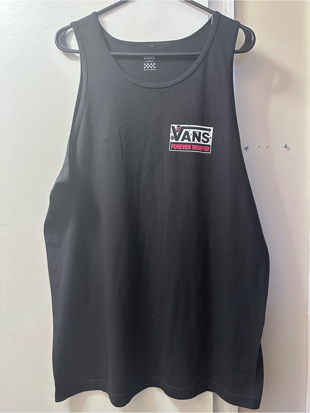 Vans Black Tank Top with White and Pink Logo
